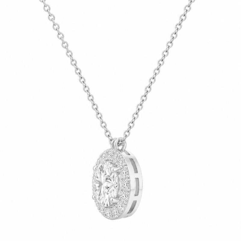1.20 DEW Moissanite Halo Pendant in 925 Platinum Plated