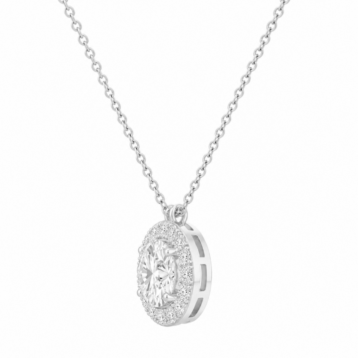 1.20 DEW Moissanite Halo Pendant in 925 Platinum Plated