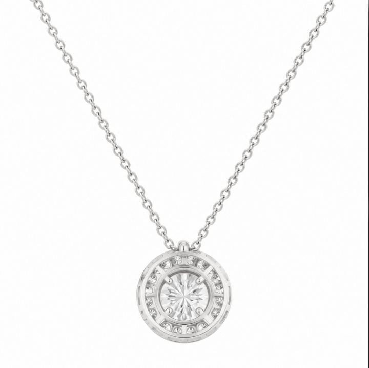 1.20 DEW Moissanite Halo Pendant in 925 Platinum Plated
