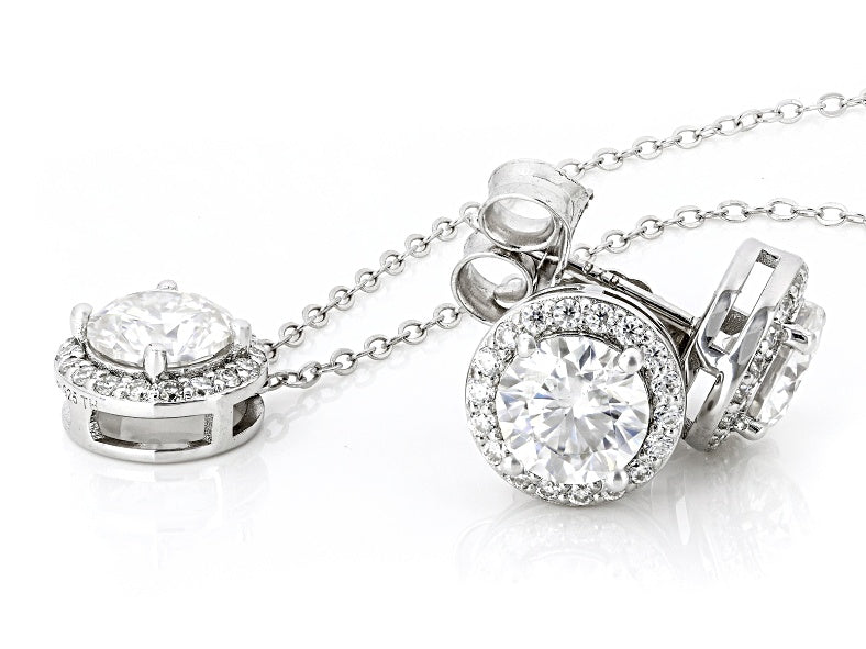 3.60 DEW Moissanite Earring and Pendant Set in 925 Platinum Plated