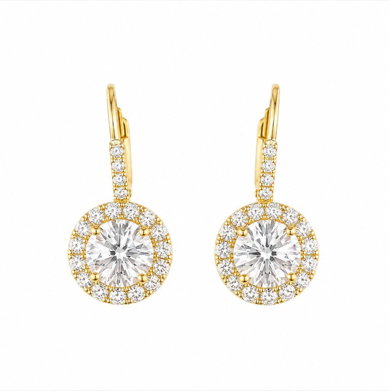2.50 DEW Moissanite Halo Earring in 925 Yellow Gold