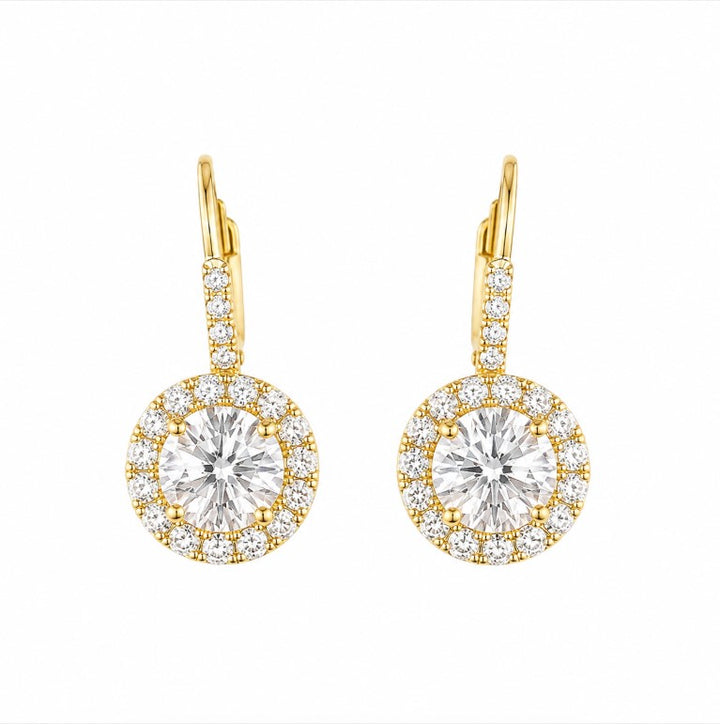 2.50 DEW Moissanite Halo Earring in 925 Yellow Gold