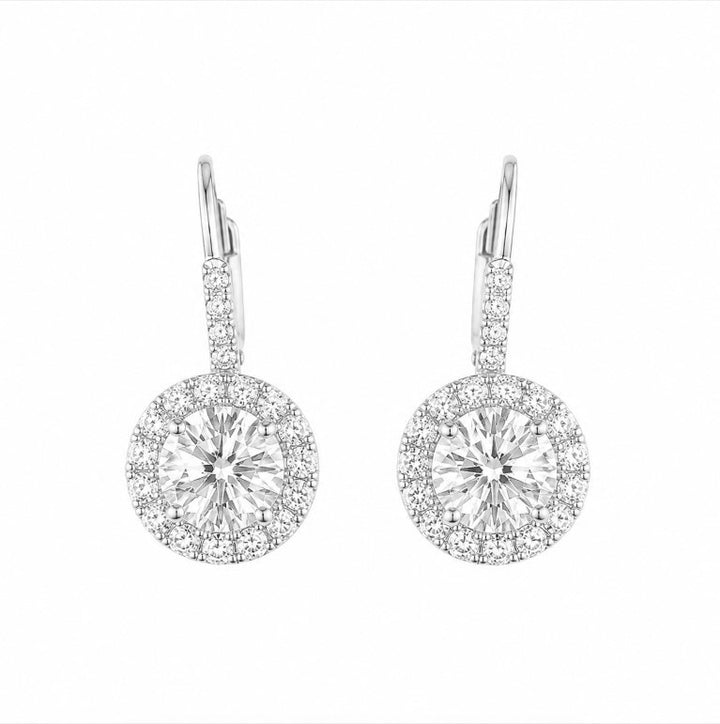 2.50 DEW Moissanite Halo Earring in 925 Platinum Plated