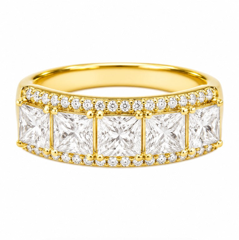 2.20 DEW Moissanite Halo Ring in 925 Yellow Gold