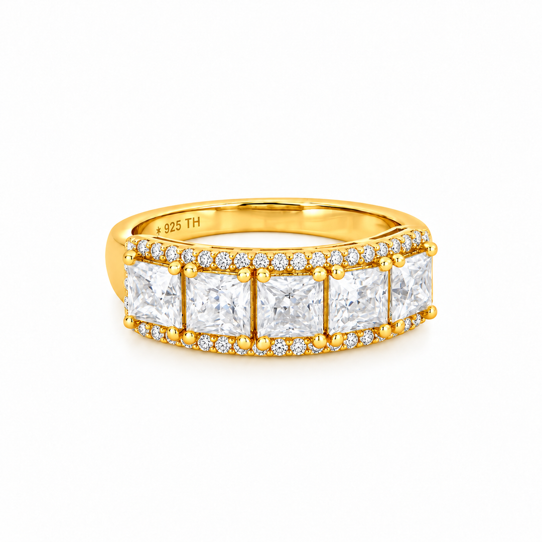 2.20 DEW Moissanite Halo Ring in 925 Yellow Gold