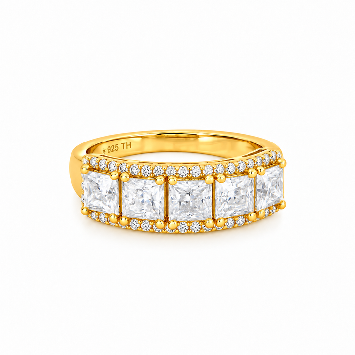 2.20 DEW Moissanite Halo Ring in 925 Yellow Gold