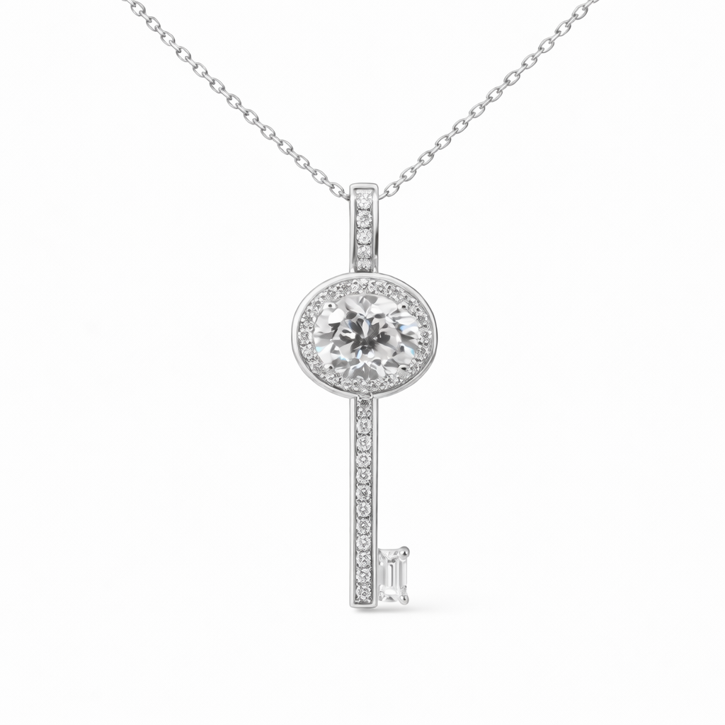 3.05 DEW White Moissanite Key Pendant