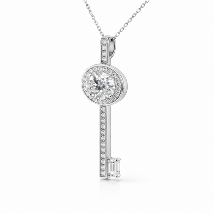 3.05 DEW White Moissanite Key Pendant