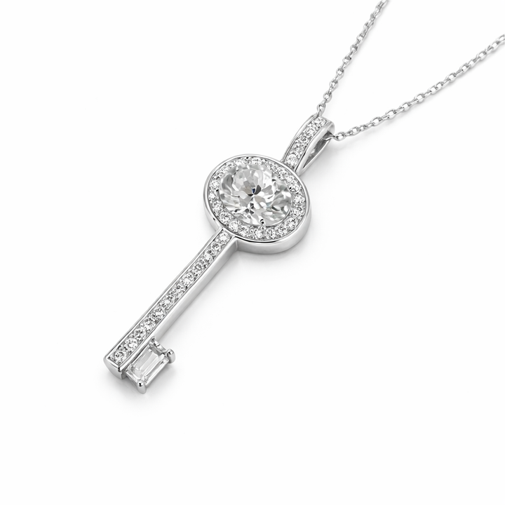 3.05 DEW White Moissanite Key Pendant