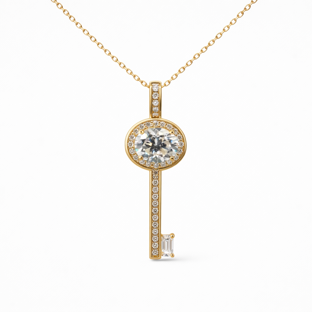 3.05 DEW White Moissanite Key Pendant