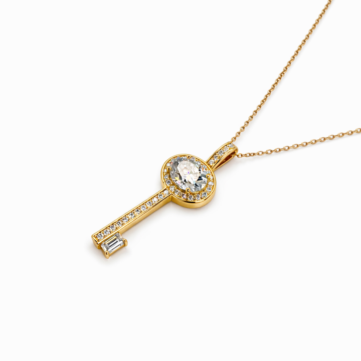 3.05 DEW White Moissanite Key Pendant