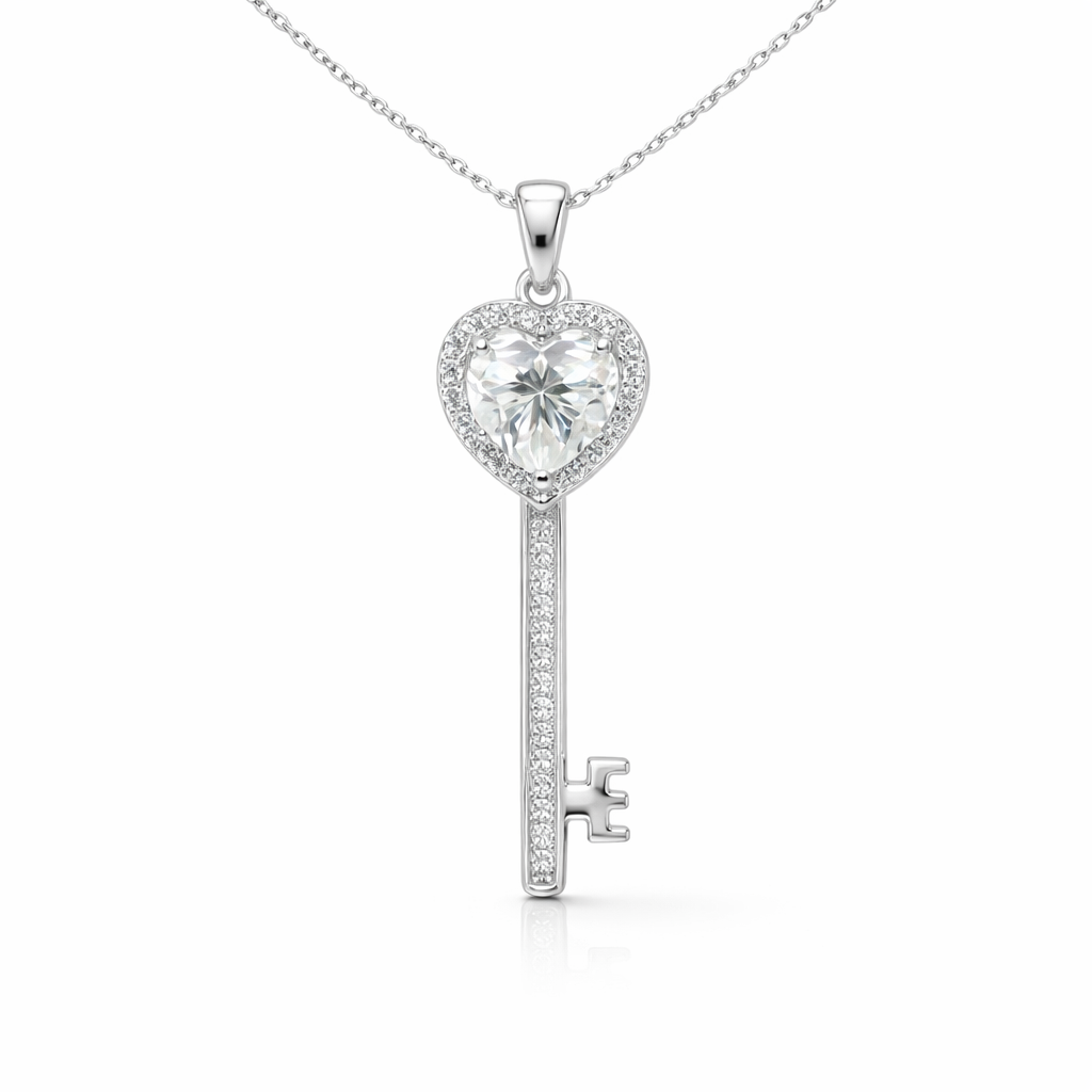 2.20 DEW White Moissanite Key Pendant