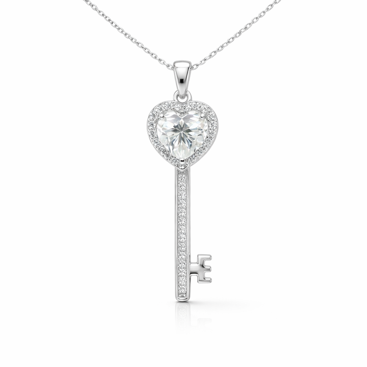 2.20 DEW White Moissanite Key Pendant