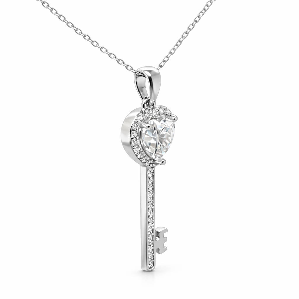 2.20 DEW White Moissanite Key Pendant