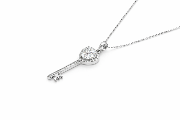 2.20 DEW White Moissanite Key Pendant