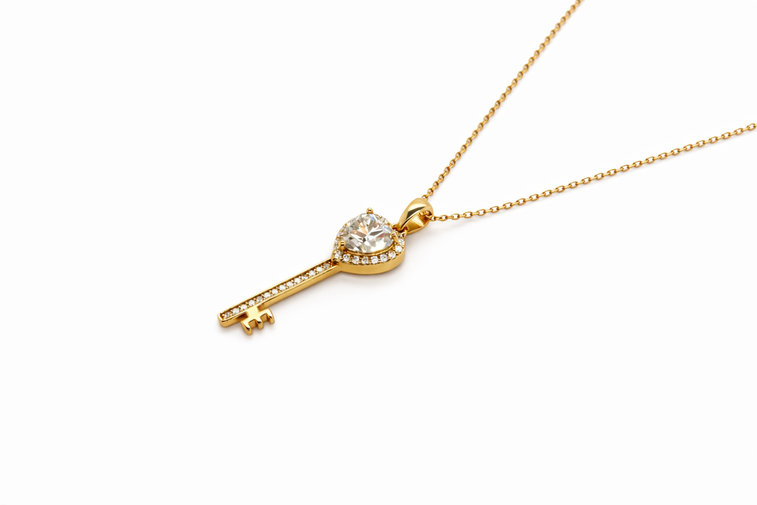 2.20 DEW White Moissanite Key Pendant