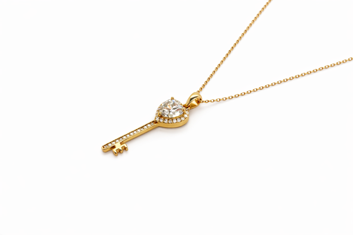 2.20 DEW White Moissanite Key Pendant