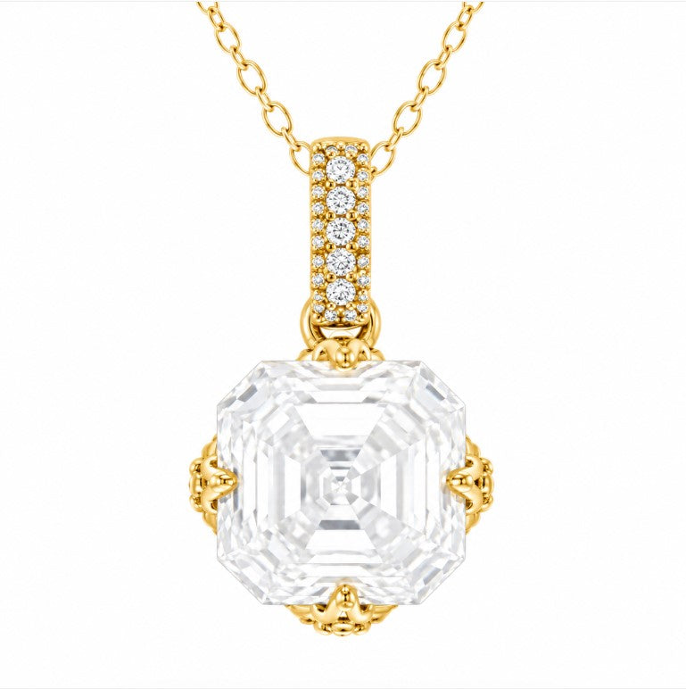 1.90 DEW Square Shape Moissanite Solitaire Necklace in 925 Yellow Gold