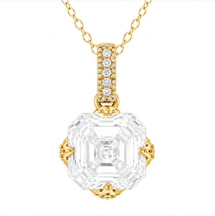 1.90 DEW Square Shape Moissanite Solitaire Necklace in 925 Yellow Gold