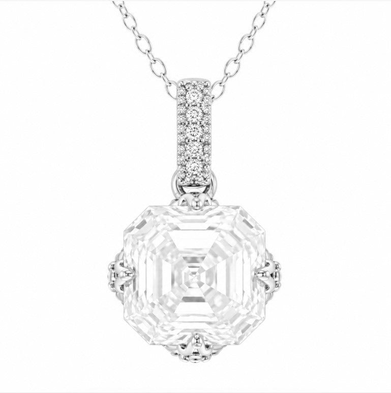 1.90 DEW Square Shape Moissanite Solitaire Necklace in 925 Platinum Plated