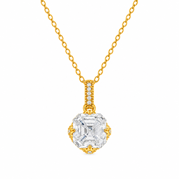 1.90 DEW Square Shape Moissanite Solitaire Necklace in 925 Yellow Gold