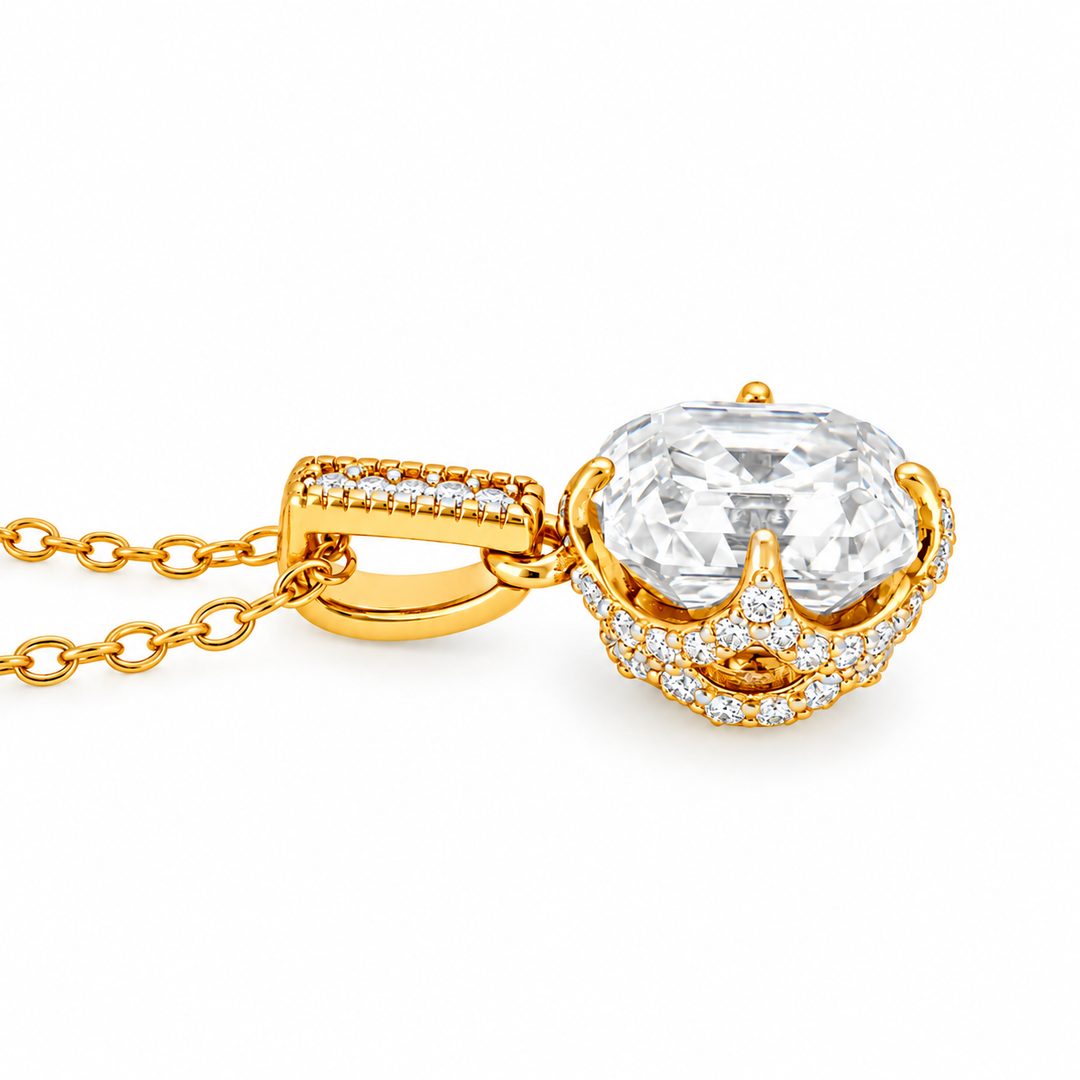 1.90 DEW Square Shape Moissanite Solitaire Necklace in 925 Yellow Gold