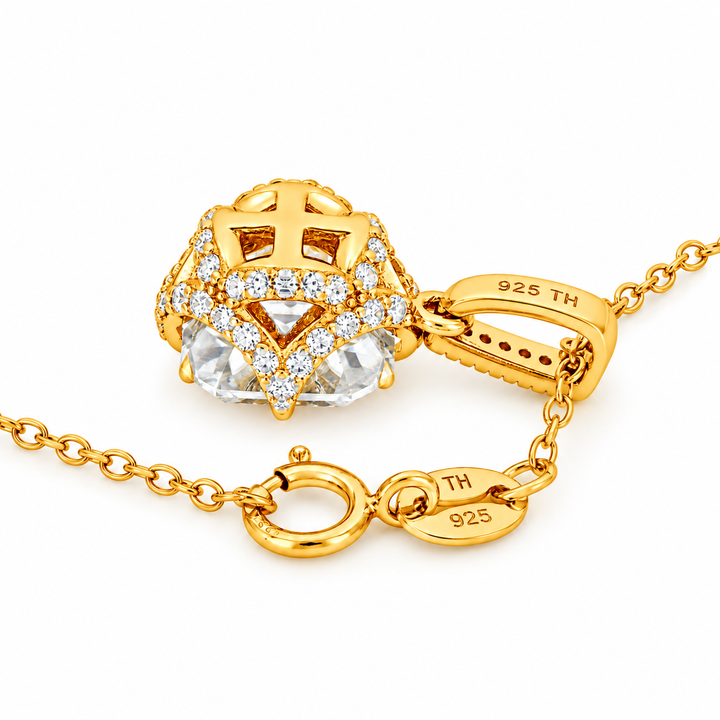 1.90 DEW Square Shape Moissanite Solitaire Necklace in 925 Yellow Gold