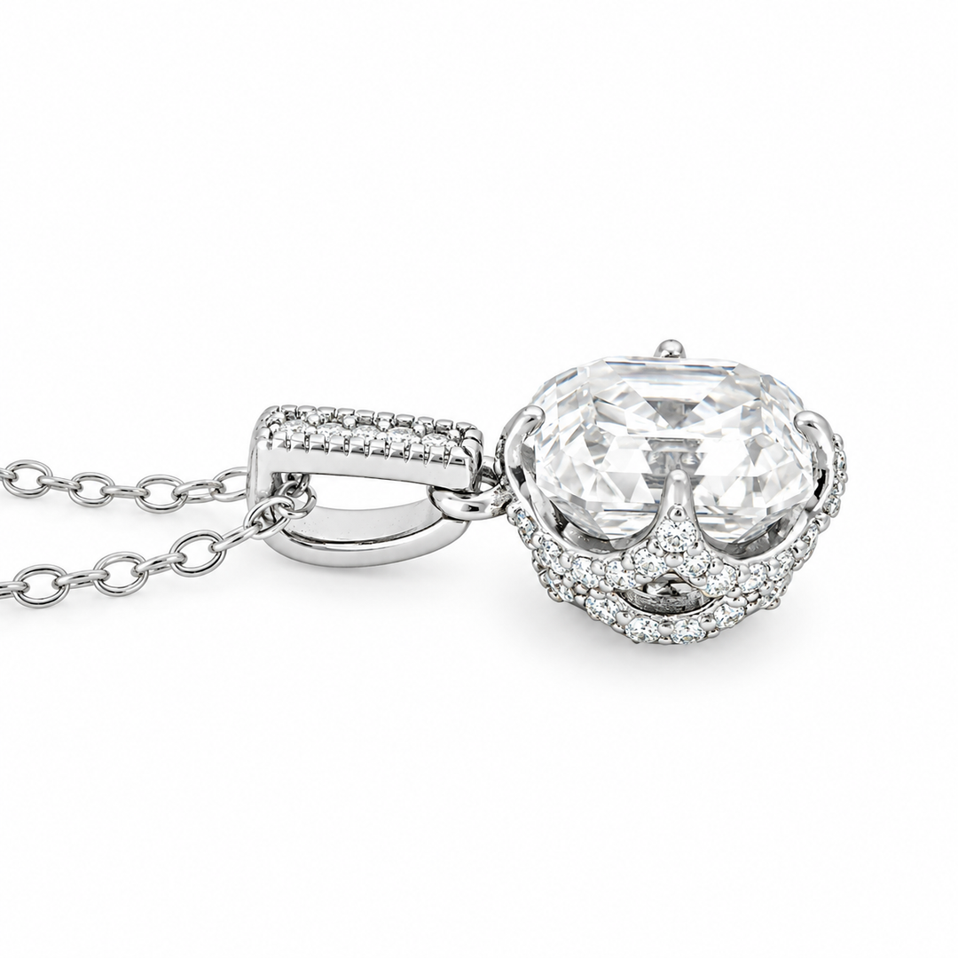 1.90 DEW Square Shape Moissanite Solitaire Necklace in 925 Platinum Plated