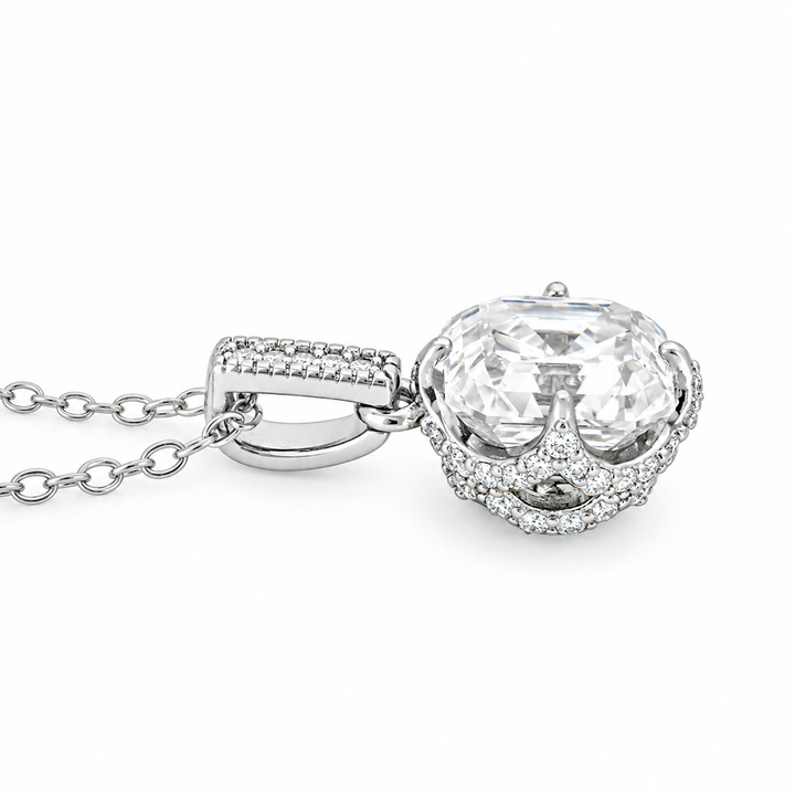 1.90 DEW Square Shape Moissanite Solitaire Necklace in 925 Platinum Plated
