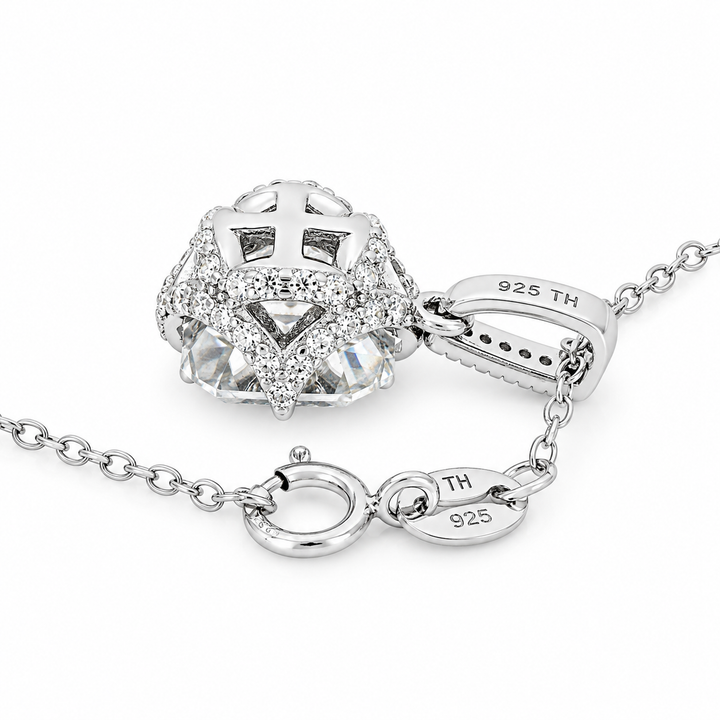 1.90 DEW Square Shape Moissanite Solitaire Necklace in 925 Platinum Plated