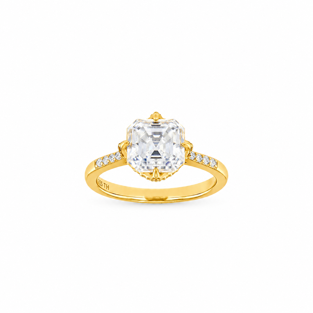 3.20 DEW Moissanite Ring in 925 Yellow Gold Plated