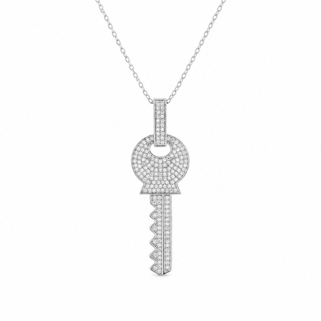 0.60 DEW Moissanite Key Pendant in 925 Platinum Plated