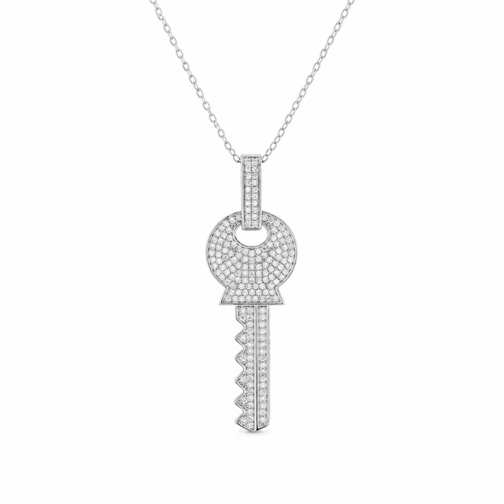 0.60 DEW Moissanite Key Pendant in 925 Platinum Plated