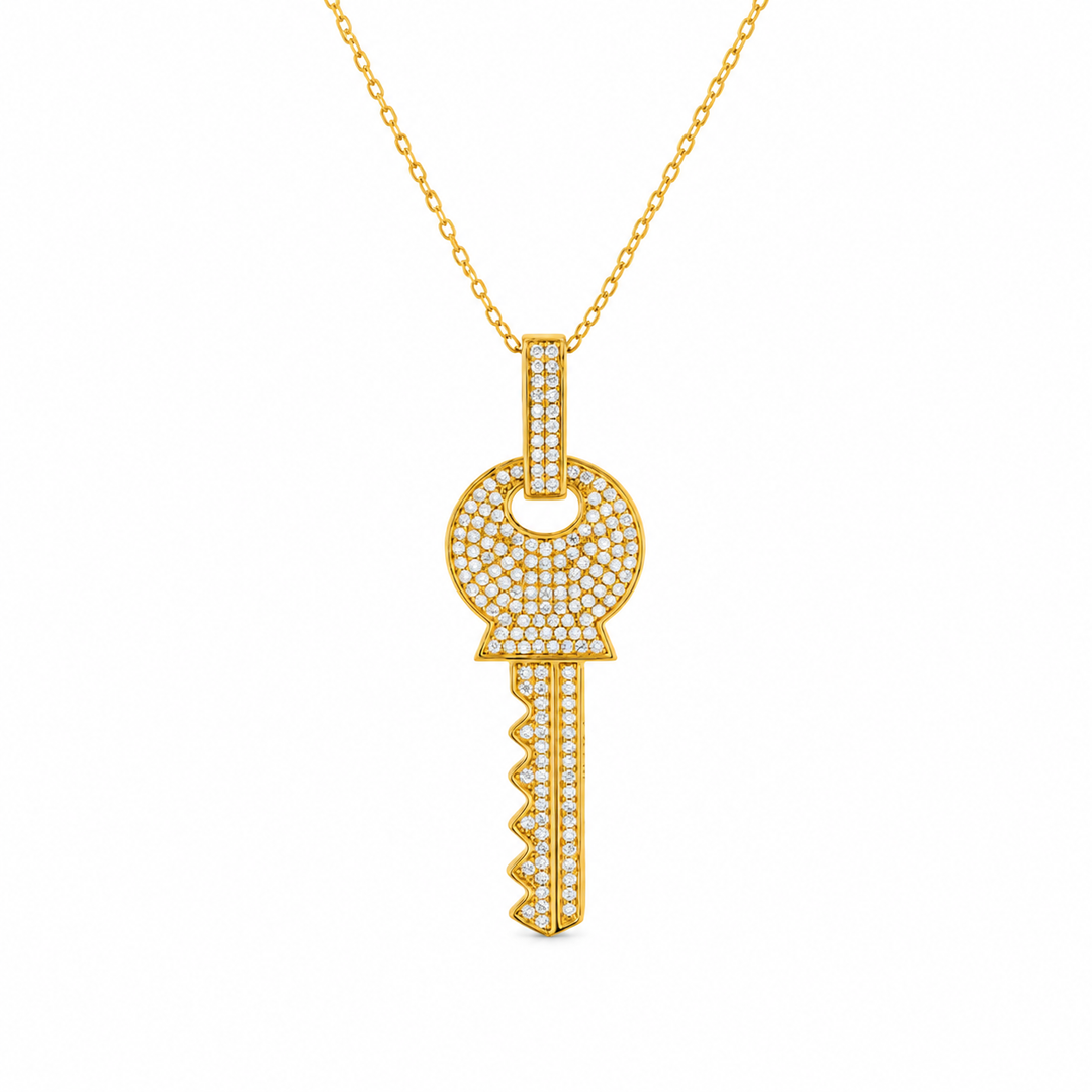 0.60 DEW Moissanite Key Pendant in 925 Yellow Gold Plated