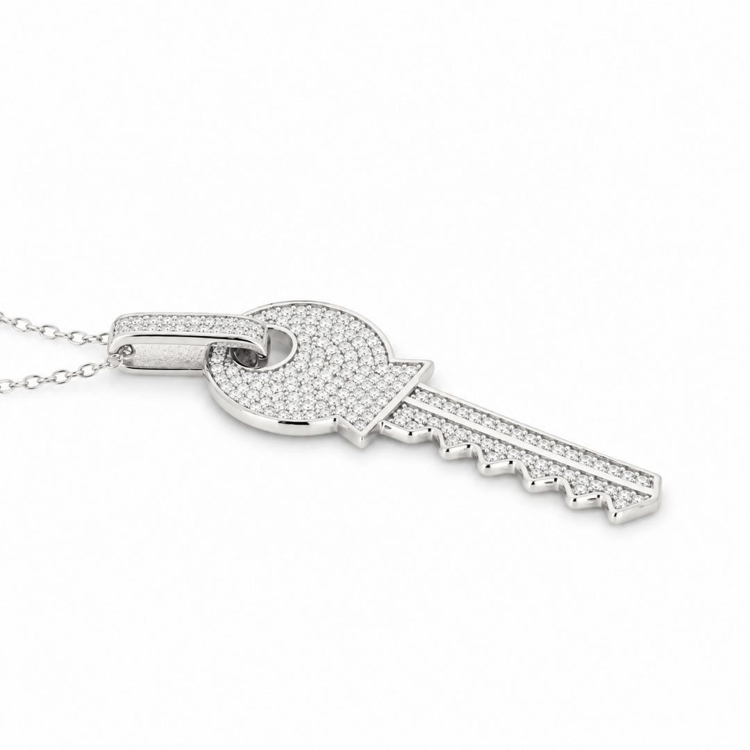 0.60 DEW Moissanite Key Pendant in 925 Platinum Plated