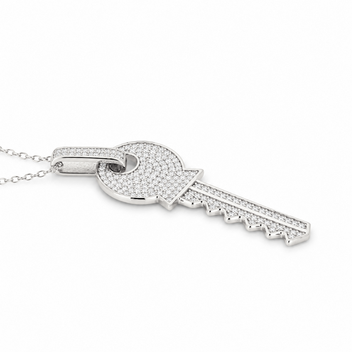 0.60 DEW Moissanite Key Pendant in 925 Platinum Plated