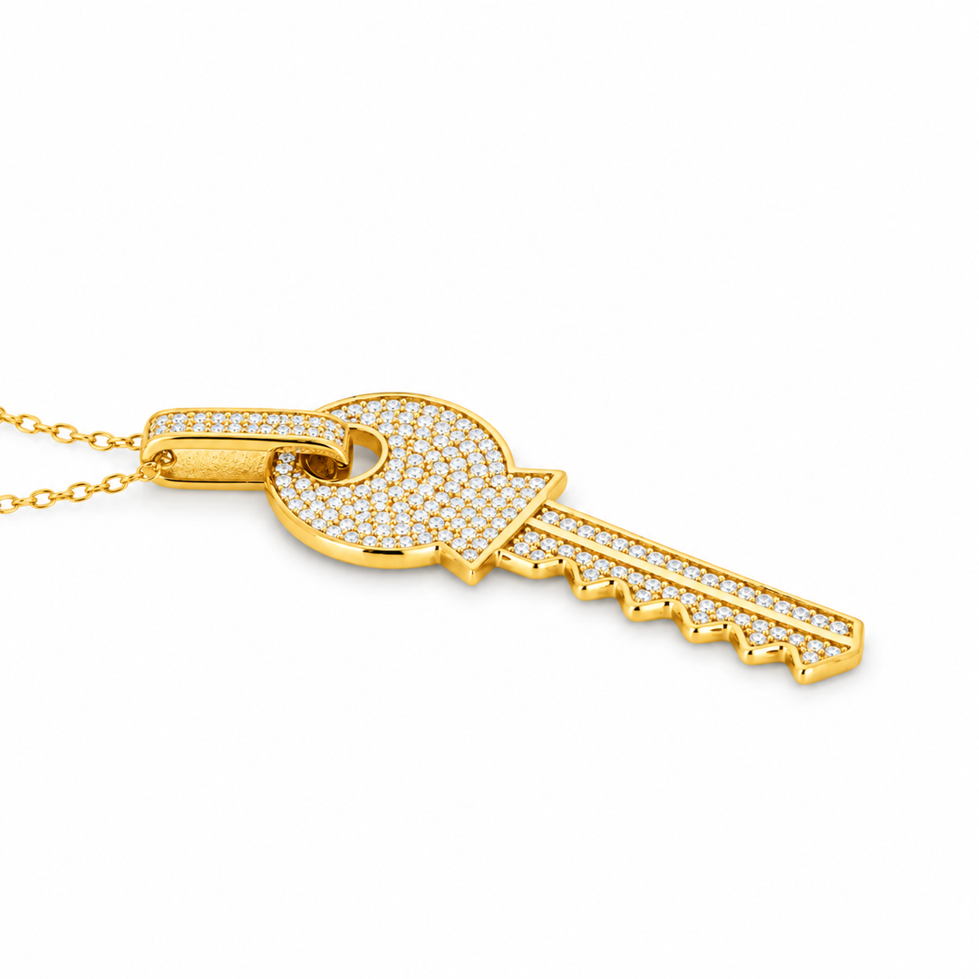 0.60 DEW Moissanite Key Pendant in 925 Yellow Gold Plated