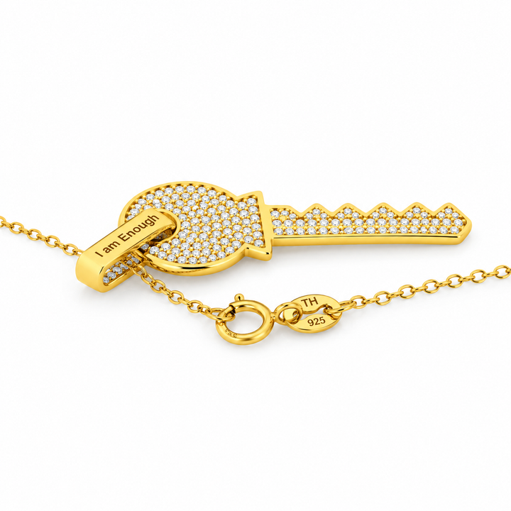 0.60 DEW Moissanite Key Pendant in 925 Yellow Gold Plated