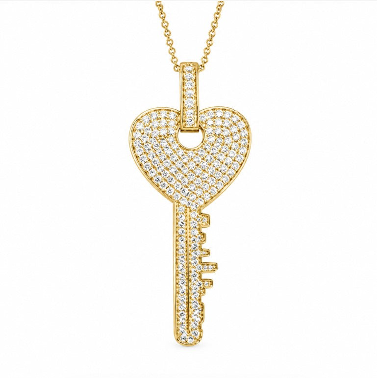 1.20 DEW Moissanite Key Pendant in 925 Yellow Gold