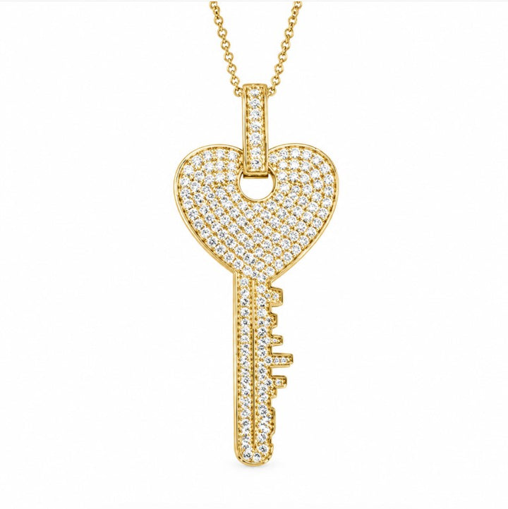 1.20 DEW Moissanite Key Pendant in 925 Yellow Gold