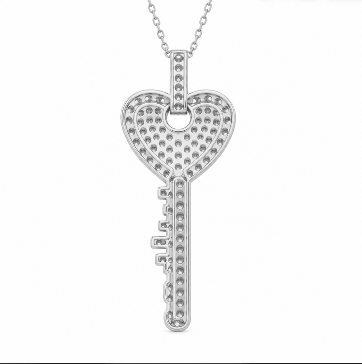 1.20 DEW Moissanite Key Pendant in 925 Platinum Plated