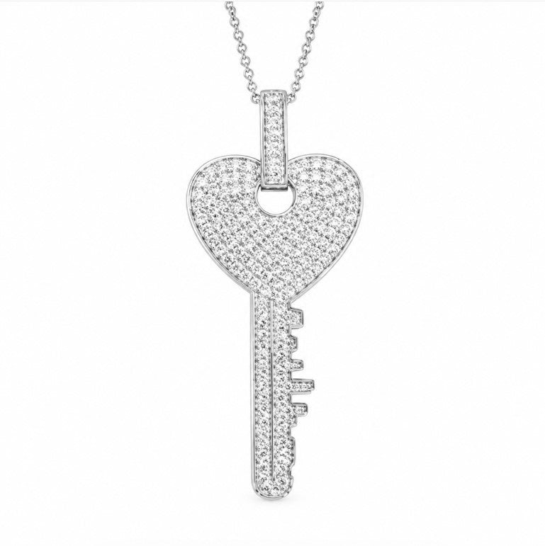 1.20 DEW Moissanite Key Pendant in 925 Platinum Plated