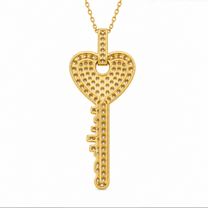 1.20 DEW Moissanite Key Pendant in 925 Yellow Gold