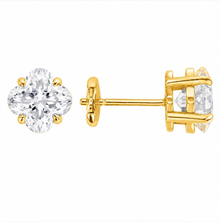 3.50 DEW Fancy Moissanite Solitaire Earring in 925 Yellow Gold Plated