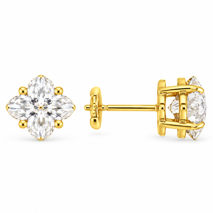 3.50 DEW Fancy Moissanite Solitaire Earring in 925 Yellow Gold Plated
