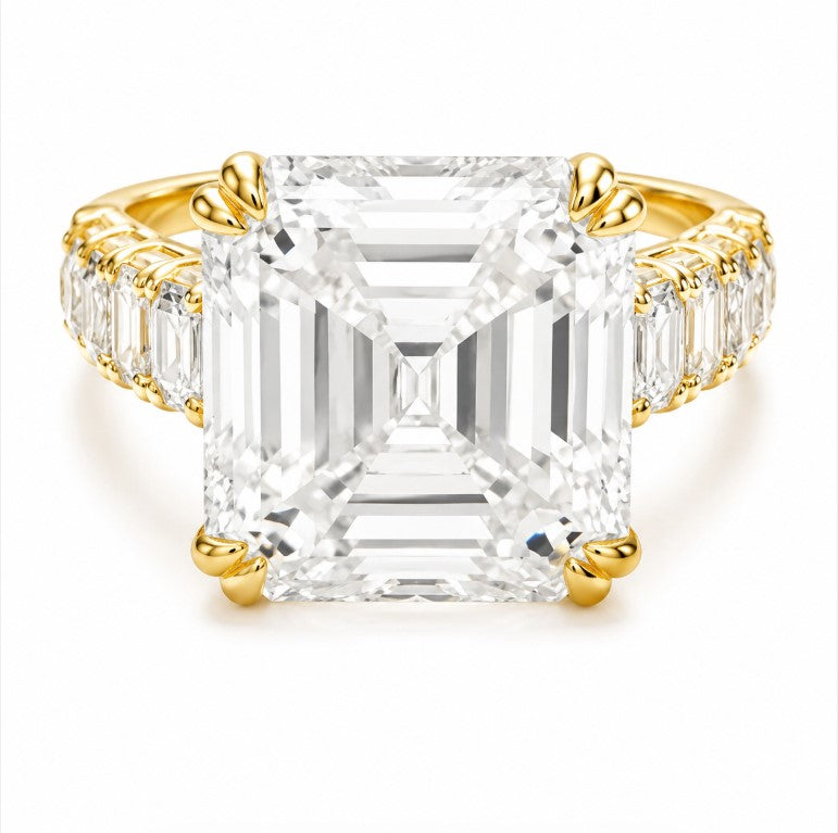 11.50 DEW Moissanite Ring in 925 Yellow Gold