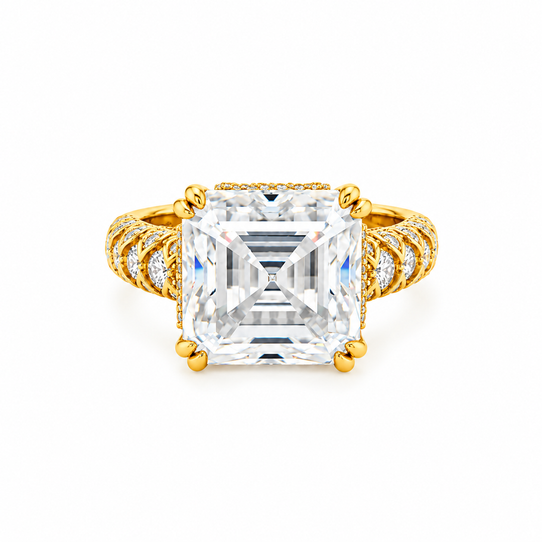 11.50 DEW Moissanite Ring in 925 Yellow Gold