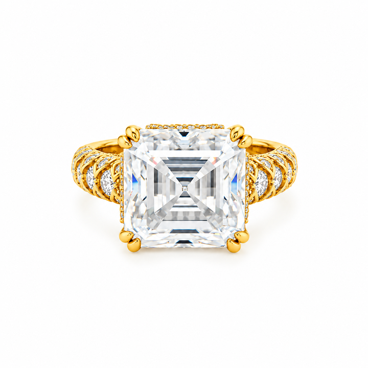 11.50 DEW Moissanite Ring in 925 Yellow Gold
