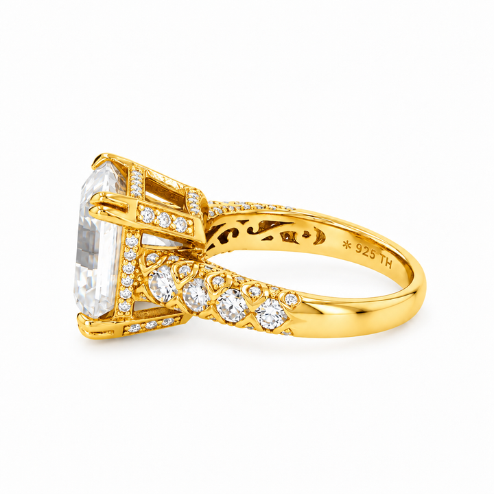 11.50 DEW Moissanite Ring in 925 Yellow Gold