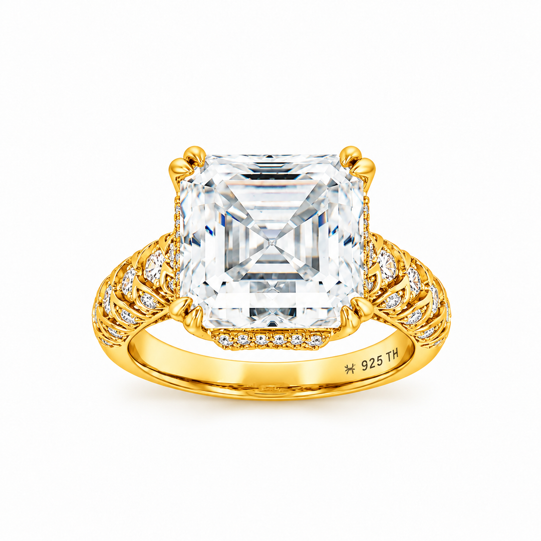 11.50 DEW Moissanite Ring in 925 Yellow Gold